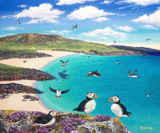 Mingulay puffins giclée print